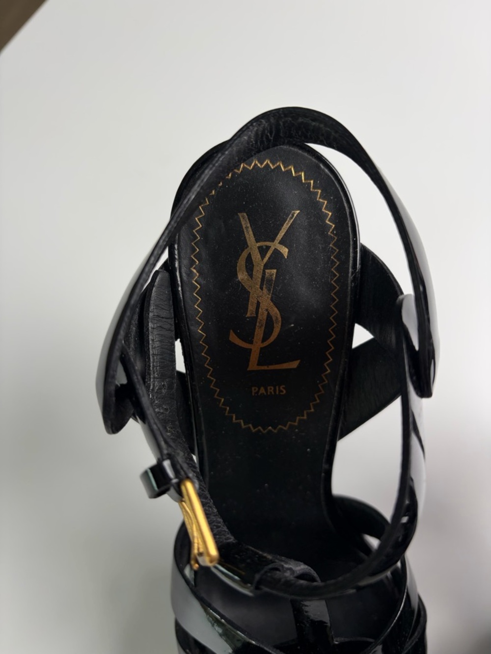 Saint Laurent Black Patent Leather T-Strap Platform Heels size 37 1/2 - Picture 5 of 6